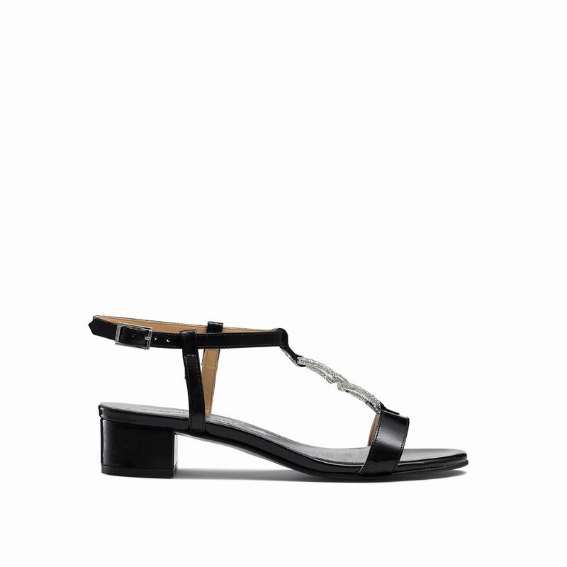 Russell & Bromley Jewely Womens Jewel Trim Block Sandals Black |WEH6437RS|